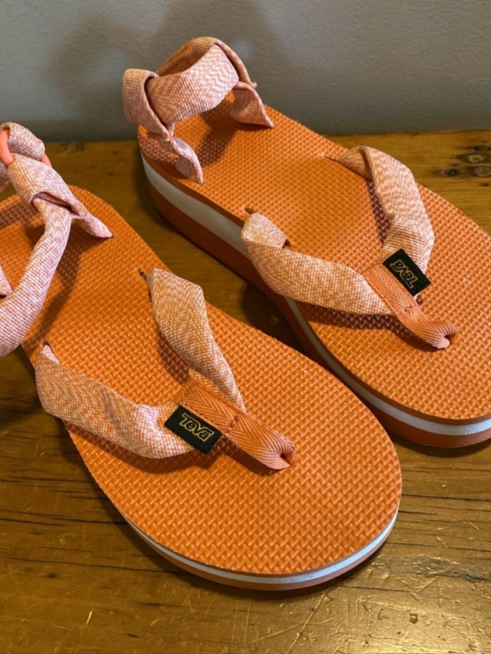 Teva Coral Pink Woven Strap Flip Flops